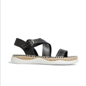 Women's Black Studded Leather Espadrille Sandals